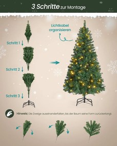 Árvore de Natal artificial com  iluminação e com (PACOTE BOLAS VERMELHAS) com suporte metálico 180 cm de altura Verde