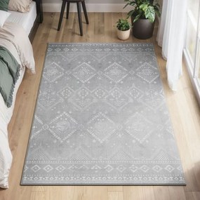 Tapete Boho 120 x 170 cm, lavável, felpudo, cinzento claro