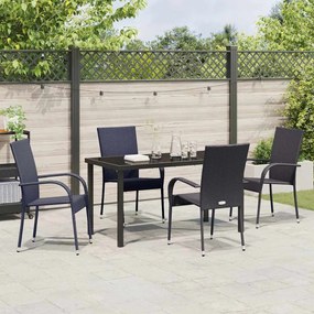 Conjunto de Jantar para Jardim 5 pcs Preto Rattan de PE