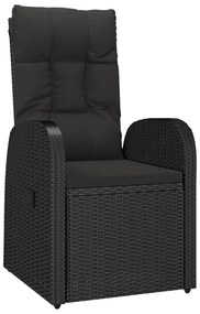 7 pcs conjunto de jantar p/ jardim c/ almofadões vime PE preto
