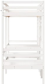 Cama alta c/ secretária/cadeiras 75x190 cm pinho maciço branco