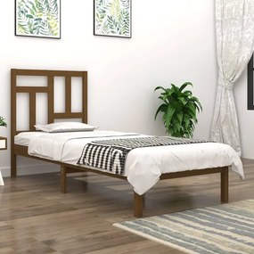 vidaXL Estrutura de cama 90x200 cm pinho maciço castanho mel