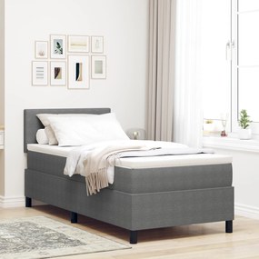 Cama Box Spring com Colchão e Luz LED Cinza 90x200 cm Tecido Cotelê