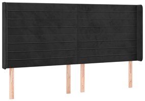 Cabeceira de cama c/ luzes LED veludo 183x16x118/128 cm preto