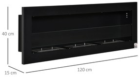 Lareira de Bioetanol de Parede com Depósito de 1 L Tempo de Combustão 3H para Interiores 20 m² 120x15x40 cm Preto