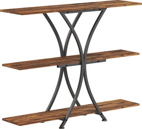 HOMCOM Mesa Consola de 3 Níveis Estilo Industrial com 2 Prateleiras Abertas e Estrutura Metálica em X Consola Estreita 110x30x91 cm Castanho Rústico | Aosom Portugal
