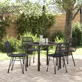 vidaXL Conjunto de Jantar de Jardim 5 Peças Preto Polirattan