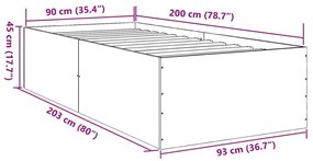 Estrutura cama 90x200 cm derivados de madeira cinzento sonoma