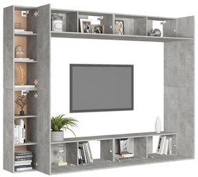 8 pcs conjunto de móveis de TV contraplacado cinzento cimento