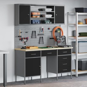 vidaXL Armário de Trabalho com gaveta 7 pcs Preto 150 x 55 x 200 cm