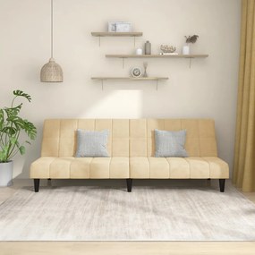 337511 vidaXL Sofá-cama de 2 lugares veludo cor creme