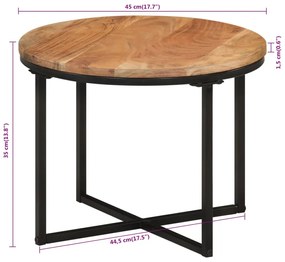 Mesa de centro 45x45x35 cm madeira de acácia maciça e ferro