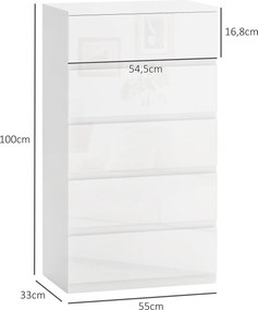 Cómoda com 4 Gavetas de Madeira Cómoda de Dormitório Cómoda Branca Estilo Moderno 55x33x80 cm Branco Brilhante