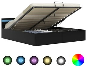 Cama hidráulica LED c/ arrumação 160x200cm couro artifi. preto