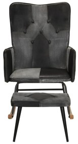 Cadeira baloiço c/ apoio de pés couro genuíno e lona preto