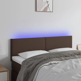 vidaXL Cabeceira cama c/ LED 144x5x78/88cm couro artificial castanho