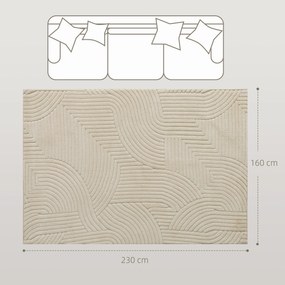 Tapete de sala 230 x 160 cm, tapete com pêlo espesso, padrão geométrico, macio e antiderrapante, cor creme