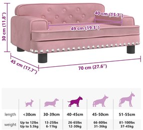 Cama para cães 70x45x30 cm veludo rosa