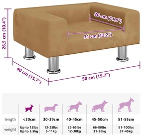Cama para cães 50x40x26,5 cm veludo castanho