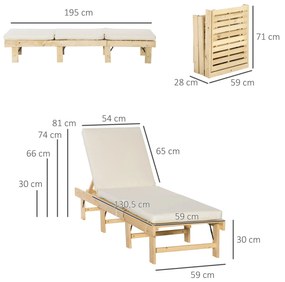 Outsunny Espreguiçadeira de Madeira Dobrável com Encosto Ajustável em