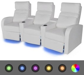 Poltrona reclinável LED 3 lugares, couro artificial, branco - 290275