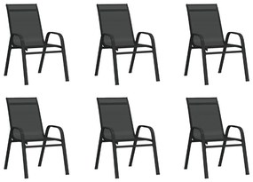 vidaXL Cadeiras de jardim empilháveis 6 pcs textilene preto