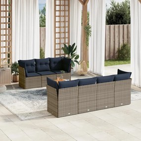 vidaXL 8 pcs conjunto sofás p/ jardim c/ almofadões vime PE cinzento