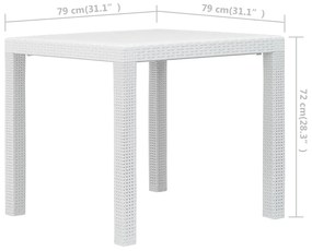 Mesa de jardim 79x79x72 cm plástico branco com aspeto de vime