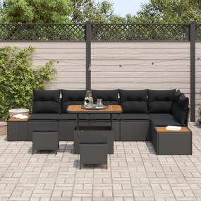 Conjunto de Sofá para Jardim vidaXL de 9 Peças com Almofadas Preto Vim