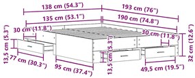 Cama com Gavetas vidaXL Carvalho Artisan 135x190 cm Madeira Revestida