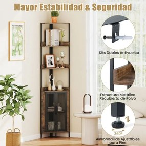 Estante de canto 32 x 32 x 170 cm com 6 níveis com portas para sala, escritório Castanho