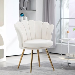 Poltrona em forma de concha, cadeira de Toucador, poltrona de veludo, poltrona de sala com pés em metal dourado e creme