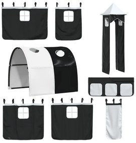Cortinas para cama elevada com túnel e torre branco e preto