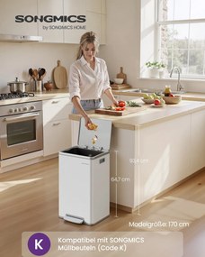 Caixote do lixo 50 L com tampa 41,6 x 37,2 x 64,7 cm branco