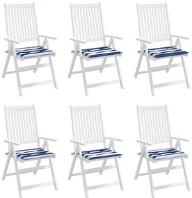Almofadões p/ cadeira 6pcs 40x40x4 cm tecido riscas azul/branco