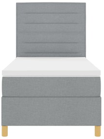 Cama Box Spring com Colchão Cinza Claro de Tecido de Solteiro
