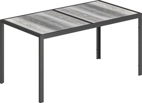 Outsunny Mesa de Jardim para 4 a 6 Pessoas Mesa de Jantar Exterior com Tampo com Efeito Madeira 150x80x74 cm Cinza | Aosom Portugal