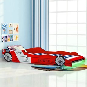 Cama carro de corrida LED para crianças 90x200 cm vermelho