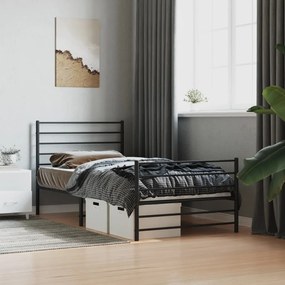 Estrutura de cama com cabeceira e pés 90x190 cm metal preto