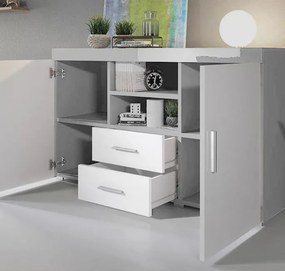 Aparador "Manvy" - 140x80x40 cm - Cinzento e Branco Brilhante - Design