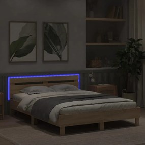 Estrutura cama c/ cabeceira/luzes LED 140x190cm carvalho sonoma
