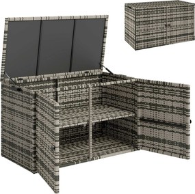 Outsunny Baú de almofadas em rattan 350L 2-Ebenne caixa para almofadas com tampa barras de elevação alças de transporte 118 x 57 x 69 cm cinza mesclado | Aosom Portugal
