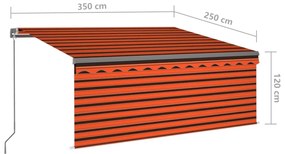 Toldo retrátil manual com estore 3,5x2,5 m laranja/castanho