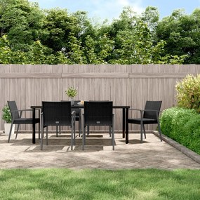 vidaXL 7 pcs conjunto de jantar p/ jardim c/ almofadões vime PE e aço