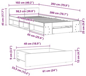 Estrutura de cama c/ gaveta 100x200 cm derivados madeira branco