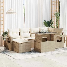 vidaXL 7 pcs conjunto de sofás p/ jardim com almofadões vime PE bege