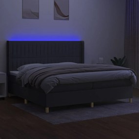 Cama box spring c/ colchão e LED 200x200 cm tecido cinza-escuro