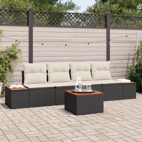 Conjunto de Sofá de Jardim de 5 Peças com Almofadas Preto Rattan PE Ac