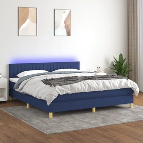 Cama box spring c/ colchão e LED 160x200 cm tecido azul