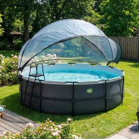 Piscina Redonda Black Leather ø450x122cm com bomba de filtro de areia e cúpula - preta